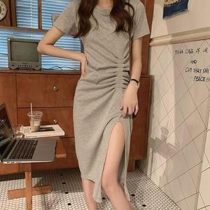 [HYD3953K_51IB]데일리 시크한무드 옆트임 반팔 롱 원피스