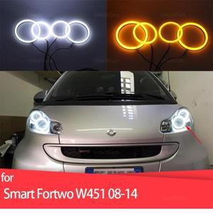 듀얼 컬러 화이트 옐로우 링 코튼 LED 엔젤 아이 키트, 브라부스 스마트 포투 W451 Mk2 2008 2014 자동차