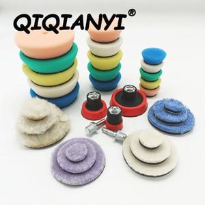 QIQIANYI 미니 버핑 폴리즌 패드 키트, 울 패드, 왁스 스펀지, 자동 디테일링 광택제 패드, 기어드샤프, 32
