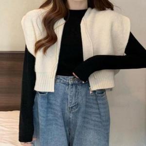 여자 캐주얼 3컬러 후드집업 니트 조끼 겨울 가을