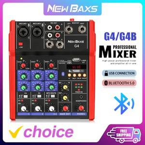 BAXS 4 미니 채널 믹서 DJ 믹싱 콘솔, 블루투스 48V 팬텀 파워 모니터, 가라오케 시스템, USB 오디오, 신제