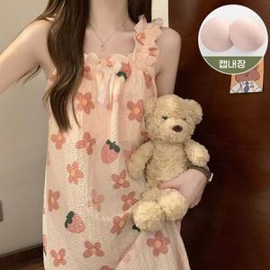 패턴 캡내장 원피스 꽃무늬 잠옷 여성용 여름 나시원피스 집순이 잠옷 파자마 홈웨어 8종 택일