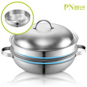 PN풍년 스텐냄비 퓨어가르텐 통5중 파티웍 IH 30cm 인덕션 냄비 찜기