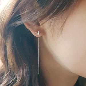 [바이진주리본] 미니 나비 925 실버 롱체인 은귀걸이E