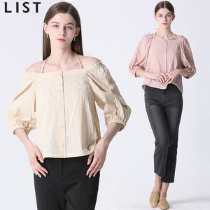[리스트(LIST)] 스트라이프 리본 스퀘어넥 블라우스 (택가격: 138000원)