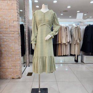 [JJ지고트] 브이넥 패턴셔링 포인트 쉬폰 롱 원피스 GM3N0OP34