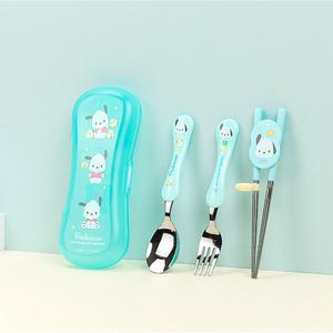 산리오 포차코 익스슬림 스텐릴팡젓가락 스푼포크 케이스 4P 세트 수저세트 어린이집 유치원