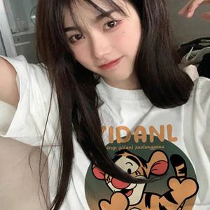 쥬랑거누 귀여운 호랑이 프린팅 반팔 면 티셔츠 (7707)
