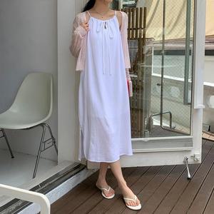나시 린넨 가슴 셔링 메타필 롱원피스