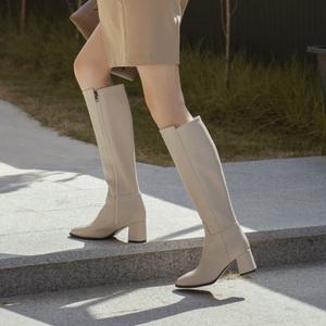 SOVO 니노프 스퀘어 소가죽 롱부츠 6cm
