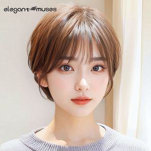 통가발 숏컷 자연스러운 여성 짧은 진짜 머리 전체 여자 커버 자연 새로운