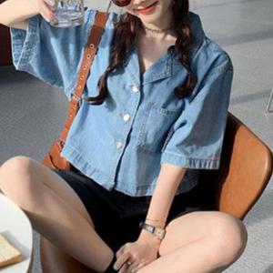 [JHQPO332_4B]여성 여름 데님셔츠 봄 캐주얼 크롭 데님자켓
