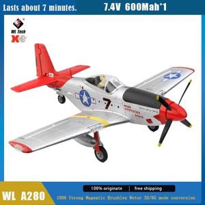 Wl Rc Xk A280 비행기 P51 전투기, 2.4g 3d6g 모드 LED 탐조등 포함, 어린이 성인용 장난감