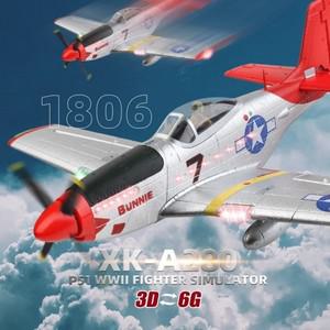 Wltoys XK A280 P51 RC 비행기 2.4G 3D6G 전투기, LED 조명 항공기 시뮬레이터 장난감, 소년 성인용 선물