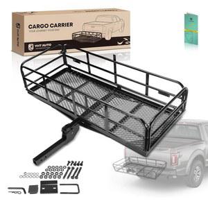 YHTAUTO 60인치 x 24인치 x 14.5인치 견인 접이식 트레일러 히치 카고 캐리어 500파운드 망간강 헤비 듀티 카고 캐리어 히치 마운트, 자동차 SUV 캠핑 여행용 2인치 리시버 러기지 랙 장착