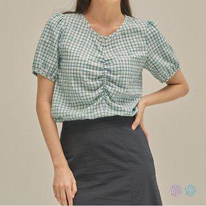 [클라비스]고방체크 셔링 블라우스 CVBWA3702M _P346480065