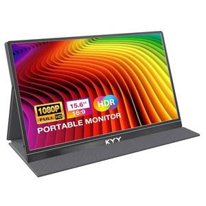 KYY 휴대용 모니터 15.6인치 FHD 1080P USB C HDMI 게이밍 초슬림 IPS 디스플레이, 스마트 커버 및 스피커, 플러그 앤 플레이, 노트북 PC 폰 MAC XBOX 호환용 PS4용 외장 포함