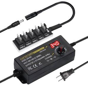 Delinx 60W 12V PC 팬 전원 공급 장치, 3핀 4핀 컴퓨터 쿨러 속도 컨트롤러, LED 조명 밝기 코튼롤, 1~5웨이 스플리터 케이블, 100-240vAC ~ 3-12vDC 5A 조절식 어댑터