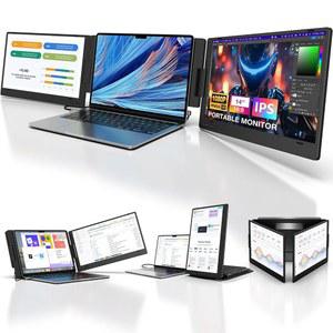 노트북용 KYY 휴대용 모니터, 14인치 FHD 1080P USB-C 트리플 노트북 화면 확장기 IPS 컴퓨터 디스플레이, 추가 화면용 듀얼 12~16인치 여행용 X90A(Mac, Wins, Android)