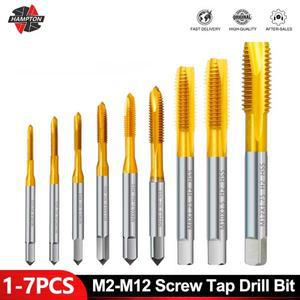 HSS 티타늄 코팅 나사 탭 드릴 비트, 미터법 스트레이트 플루트 스레드 수공구, M2 M2.5 M3 M4 M5 M6 M8 M1