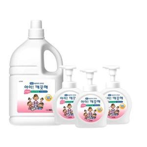 [기타]아이깨끗해 핸드워시 대용량 리필 4L+펌프용기 490ml 3개 손세정제