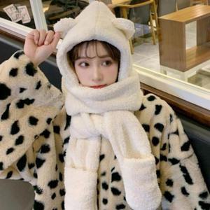 퍼 귀여운 목도리 일체형 후드 모자 곰돌이 따뜻 (3i90E)