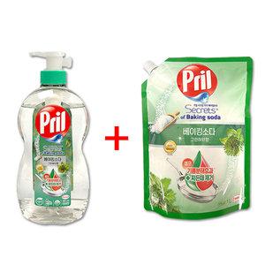 프릴 주방세제 베이킹소다 그린허브향 700ml 용기 1개 + 1L리필 1개 세트