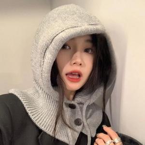 [JHQS8313_4B]후드 넥워머 머플라 니트 페이크 모자 레이