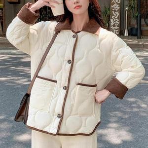 여자 누빔패딩 배색 예쁜 솜 코듀로이 자켓 패딩 (3imoA)