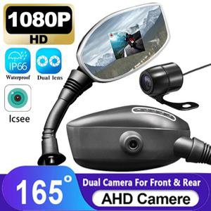 룸미러 블랙박스 1080P 오토바이 DVR 대시 듀얼 렌즈 전면 후면 미러 카메라 165 학위 와이드 엔젤 디지털 비디오 레코더 방수