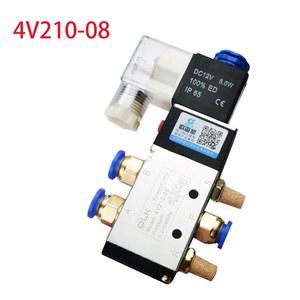 실린더 공압 코일 마그네틱 220V 가스 공기 12V 5 호스 솔레노이드 위치 4V210-08 밸브 웨이 제어 전기 24V 2 볼트