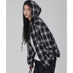 ACOVER 타탄 체크 후드 셔츠 블랙