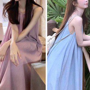 [홀리지]큐비온 끈나시 비치 휴양지 A라인 롱원피스 2color