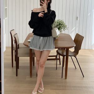 (쮸리스커트/러블리핏) 벨쥬 새틴 리본 밑단 레이스 밴딩 미니 스커트 sk7248