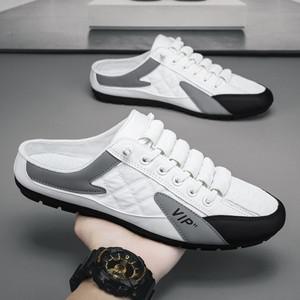 여름 2023 남성용 하프 슬리퍼 트렌디 한 플랫 바닥 캐주얼 신발 부드러운 단독 지원 운동화 Zapatos De Ho