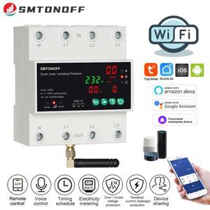 투야 스마트봇Tuya WiFi 삼상 4P 100A 저전압 보호기 선불 미터 타이머 스위치 음성  제어