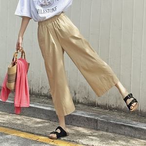 8부 와이드 밴딩 팬츠 린넨 면 여성 빅사이즈