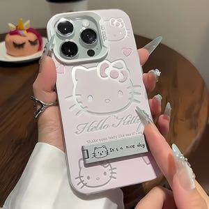 럭셔리 핑크 헬로 키티 브래킷 케이스 iPhone 16 15 14 13 12 11 ProMax XR XS 7 8 Plus 소프트 안티 드롭