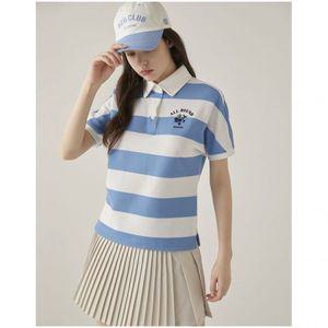 헤지스골프 여성 블루 선염 보더 카라 반팔 티셔츠 HWTS3B334B1 755483