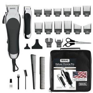 Wahl Clipper USA 디럭스 코드 크롬 프로 완벽한 헤어 및 트리밍 키트 클리퍼 무선 배터리 트리머 스타일링 가위 포함 매번 컷 - 모델 79524-5201M