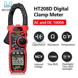 HT208 디지털 클램프 계량기 멀티미터, AC DC True RMS 암페어 커패시턴스, NCV Ohm 테스터, 1000A, 1000V