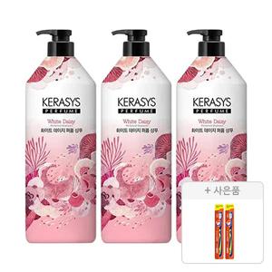 케라시스 퍼퓸 화이트 데이지 샴푸 1L, 3개+증정(토탈케어 칫솔, 일반모, 2개)