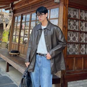 남자 가죽 카코트 봄 가을 레더자켓 싱글 하프코트