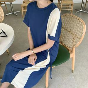 루즈핏 허리 스트링 배색 찰랑 롱원피스 2컬러 TS369