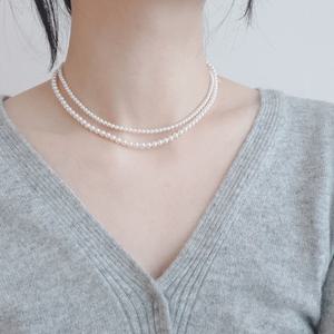 진주목걸이 코디  작은 얇은 미니 레이어드 진주비드초커 3mm 4mm 실버925