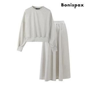 [롯데백화점]보니스팍스 라운드넥 무지 맨투맨 롱 스커트 셋업 (XO1OW016L0)