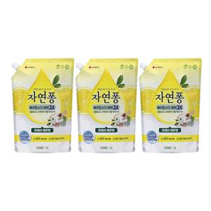 자연퐁 베이킹소다파워 3X 주방세제 레몬향 리필, 1L, 3개