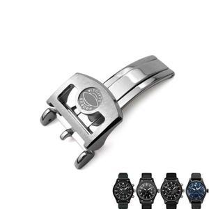 PCAVO 스테인리스 스틸 버클, IWC 파일럿 마크, 포르투갈어 로즈 골드, 고무 가죽 시계 밴드, 접이식 걸쇠,
