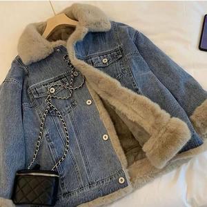 [JHQRFW3F_4B]데일리아우터 데님 따뜻한 퍼안감 청자켓