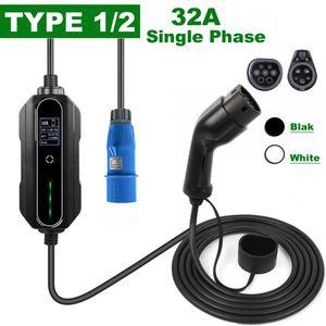 전기차충전기 휴대용 EV 충전기 유형 2 조정 전류 32A 전기 자동차 1 j1772 단상 7.6kw CEE 플러그 220V 정